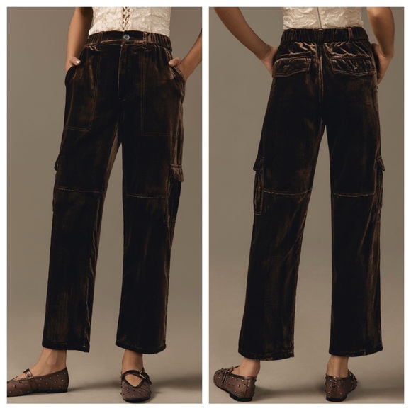 Anthropologie Pilcro Slim Velvet Beach Cargo Pants - Chocolate BrownSMALL NWT